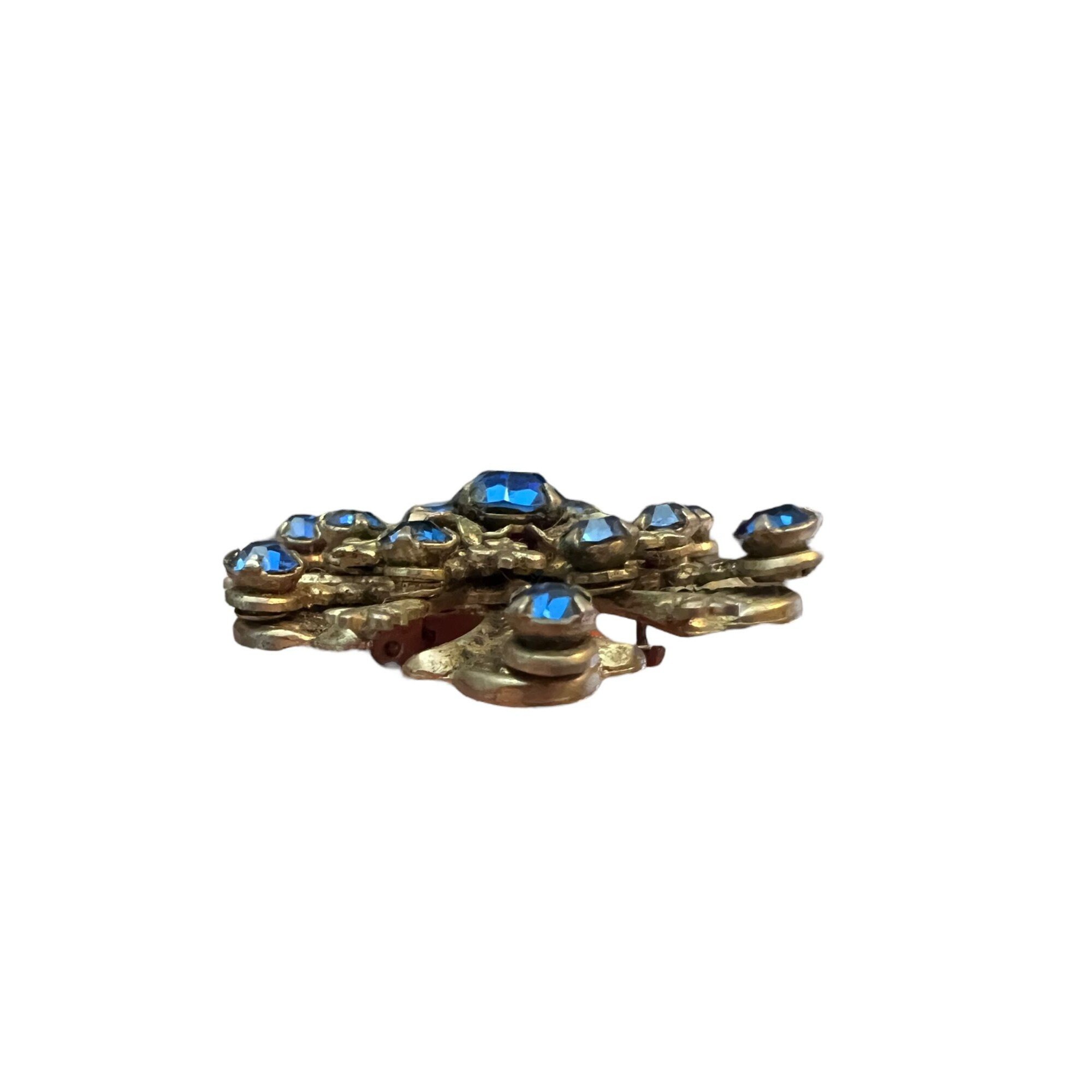 Broche Vintage étoile Dorée Mat Avec Strass Multicolores - Ref 03324