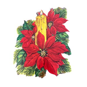 Troquelado de vela de Pascua navideña vintage, rojo, amarillo y verde, 14,5"