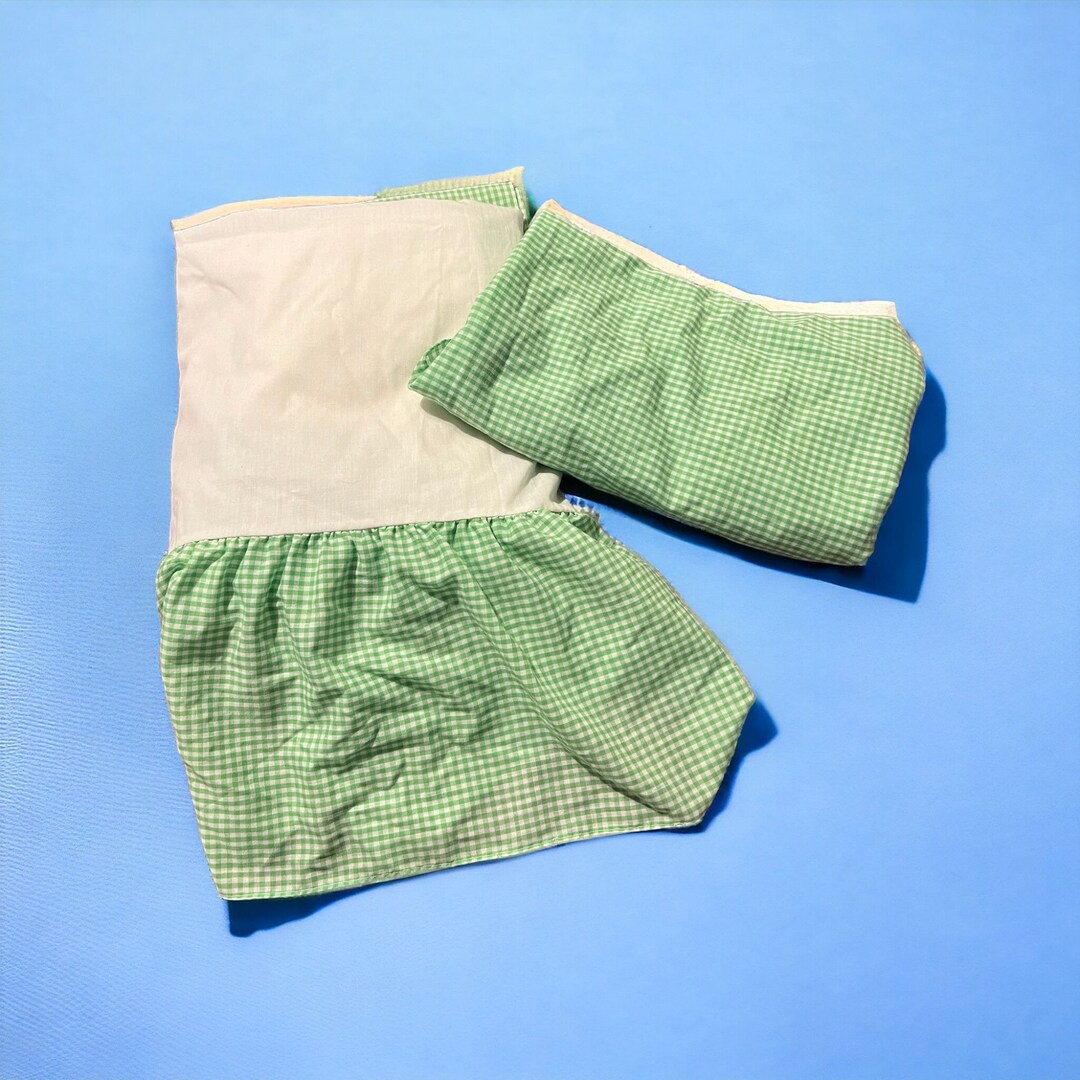 Vintage Fitted Crib Sheet and Dust Ruffle Green Gingham Toddler Bed Etsy