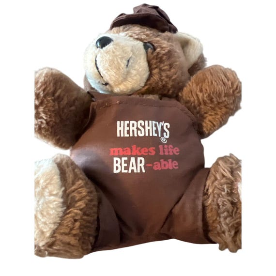 Vintage Hersheys Bear Plush Toy Overalls Hat Hersheys Makes Life