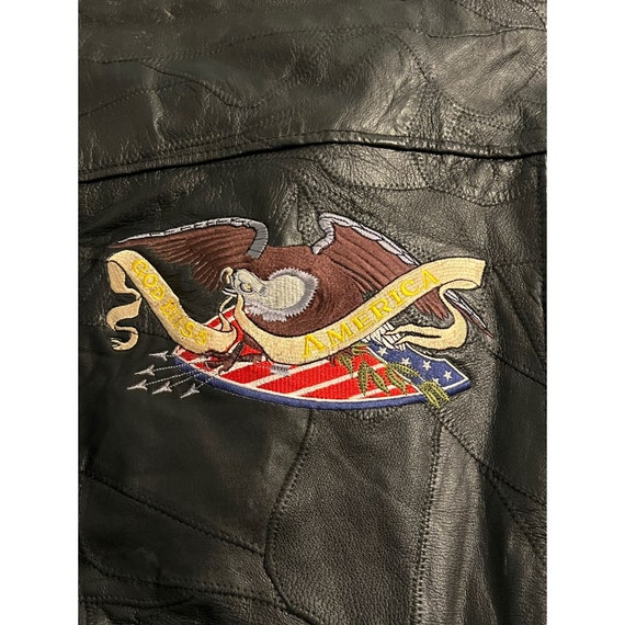 Vintage Black Leather Patchwork Jacket Biker Bomb… - image 1