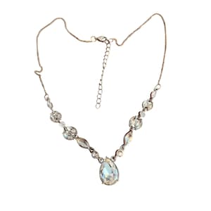 Vintage Silver Tone Necklace Clear Teardrop Rhinestones Wedding Prom Pageant Adj