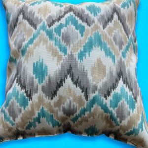 Handmade Throw Pillow Blue Khaki Black Gray Geometric Design 14&quot; x 14&quot; NWOT