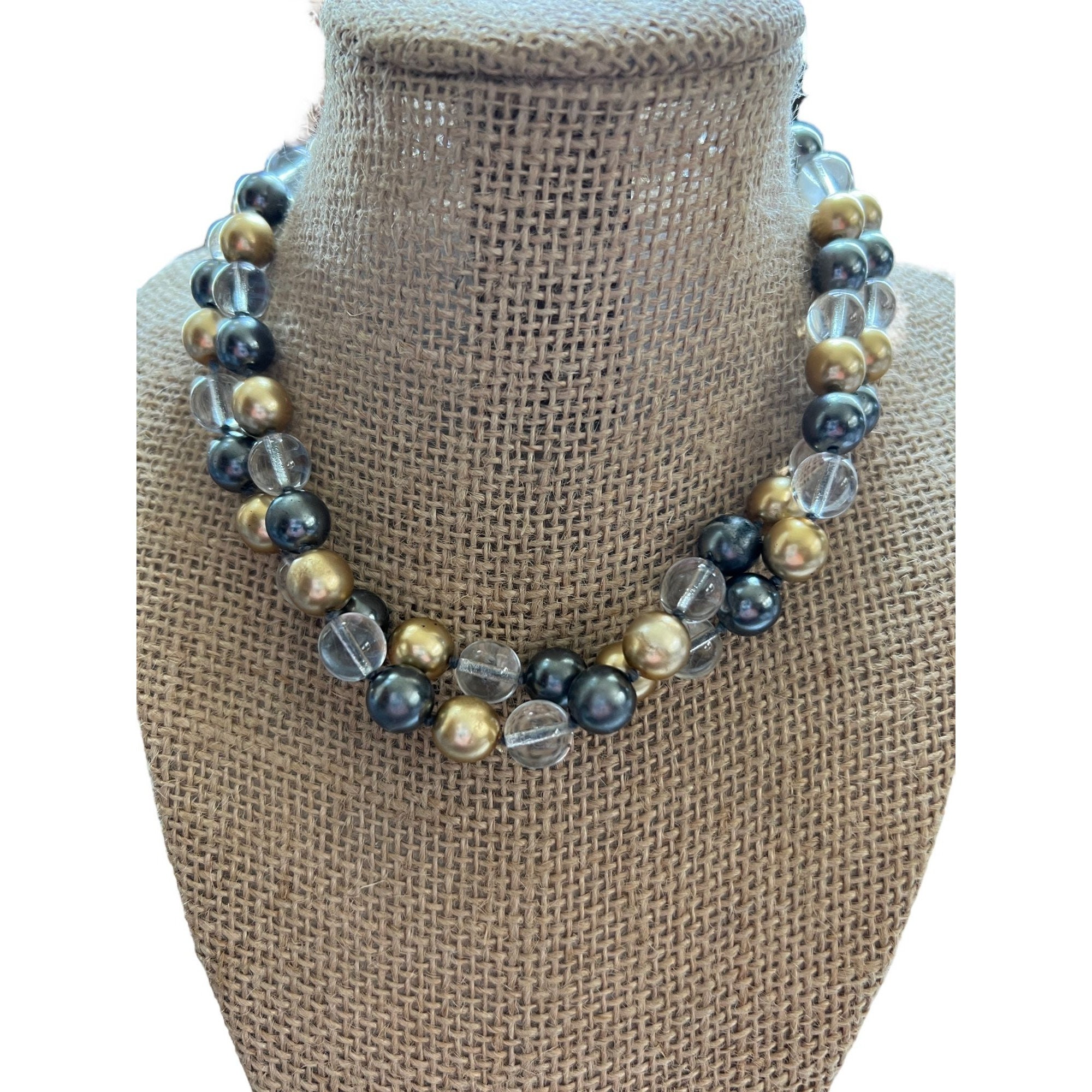 Ancien Collier En Perles De Verre Nouées Avec De L'argent Massif - Modèle #K25 - Occasion