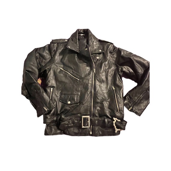 Vintage Black Leather Patchwork Jacket Biker Bomb… - image 4