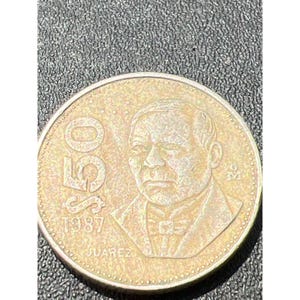 1987 Mexican 50 Peso Coin Benito Juarez Emblem