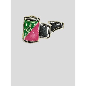 Vintage Film Canister pin brooch pink green black enamel NO Back