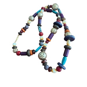 Dauplaise Vintage Multi-Color Beaded Necklace Gold-Tone Cage Bead Acrylic 34&quot;
