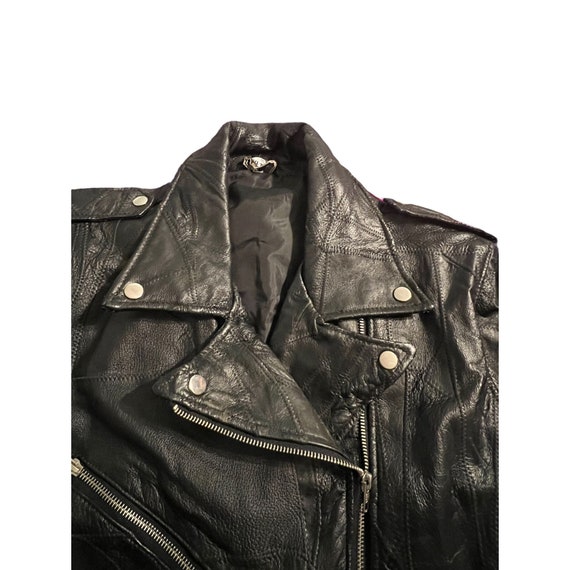 Vintage Black Leather Patchwork Jacket Biker Bomb… - image 6