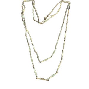 Vintage 70s Monet Gold Tone Textured Bar Link Necklace Articulated Chain 34"