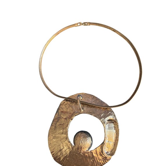 Large Textured Silver Tone Statement Pendant Neck… - image 5