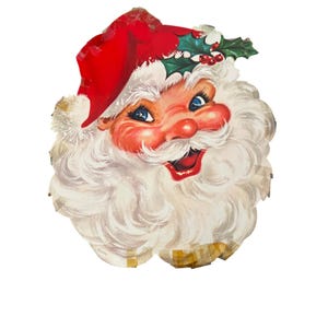 Vintage Carrington kerstman kartonnen gestanste uitsnede Jolly Face roze wangen