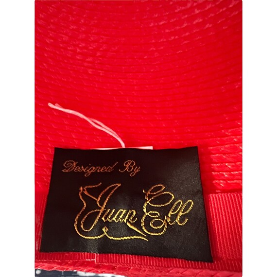 Vintage Juan Ell Red Straw Woven hat Gold trim Bo… - image 5