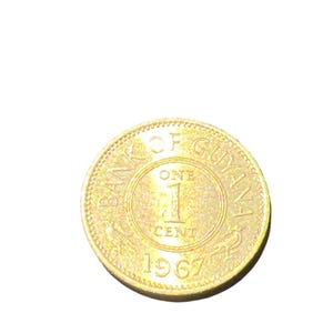 1967 Bank Of Guyana 1 Cent Coin Vintage Collectible Currencyn Nickel Brass