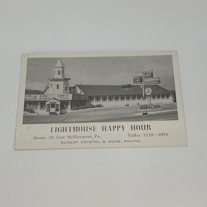 vintage Lighthouse Happy Hour restaurant carte postale timbre inutilisé