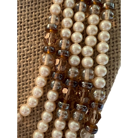 Vintage 5 Strand Faux Pearl Layered Necklace Stat… - image 2