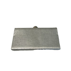 Vintage 60's silver lame rectangle clutch purse silver chain rhinestones wedding