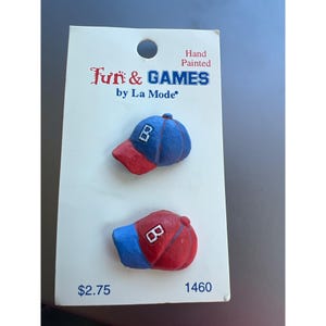 Fun Games La Mode Botões de boné de beisebol pintados à mão 1460 Conjunto de 2 Novos no cartão