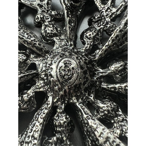 Vintage Premier Designs Flower Brooch Pin Silver Tone Crystals Open Work 2" View 5