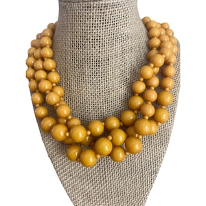 Vintage 3 Strand Graduated Bead Necklace Mustard Yellow Adjustable 26-29&quot;