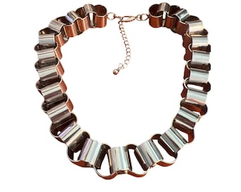 Chunky Silver Tone Metal Chain Link Necklace Statement Collar .75" Wide Adj 21"
