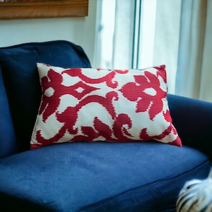 Handmade Throw Pillow Red White Geometric Design NWOT 18&quot; x 11&quot;