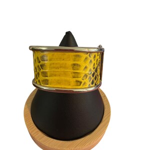 Ann Taylor Silver Tone Yellow Faux Snakeskin Bangle Bracelet Magnetic Clasp 6.5"