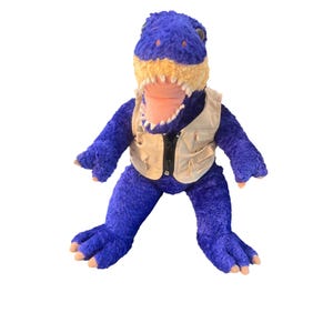 Build-A-Bear Blue T-Rex Plush Dinosaur Khaki Vest Stuffed Animal Toy 19&quot; Tall