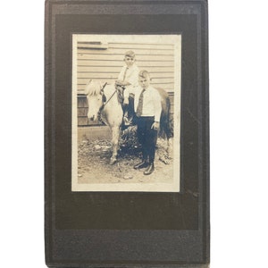 Vintage Cardboard picture photo 2 boys pony horse Shirt Tie 8.75&quot; x 5.25&quot;