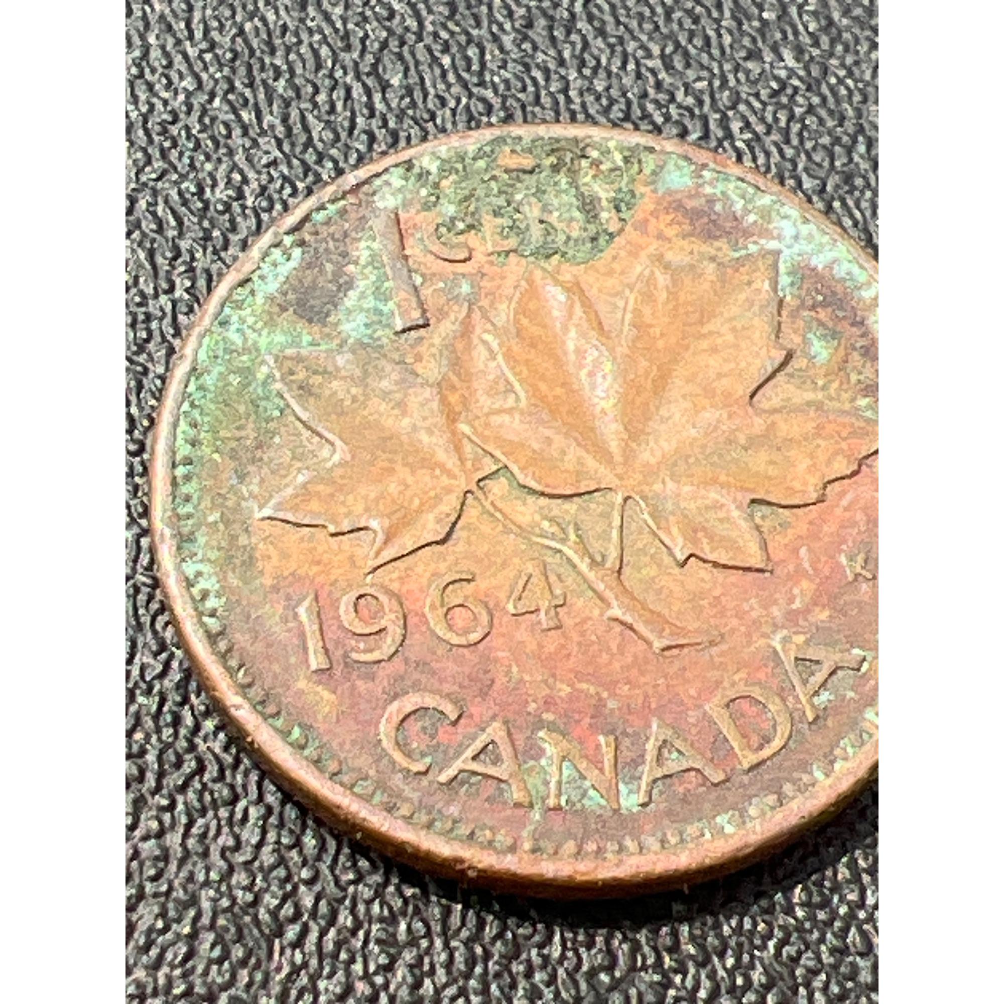 1964 Canadian One Cent Coin With Maple Leaf Design Queen Elizabeth