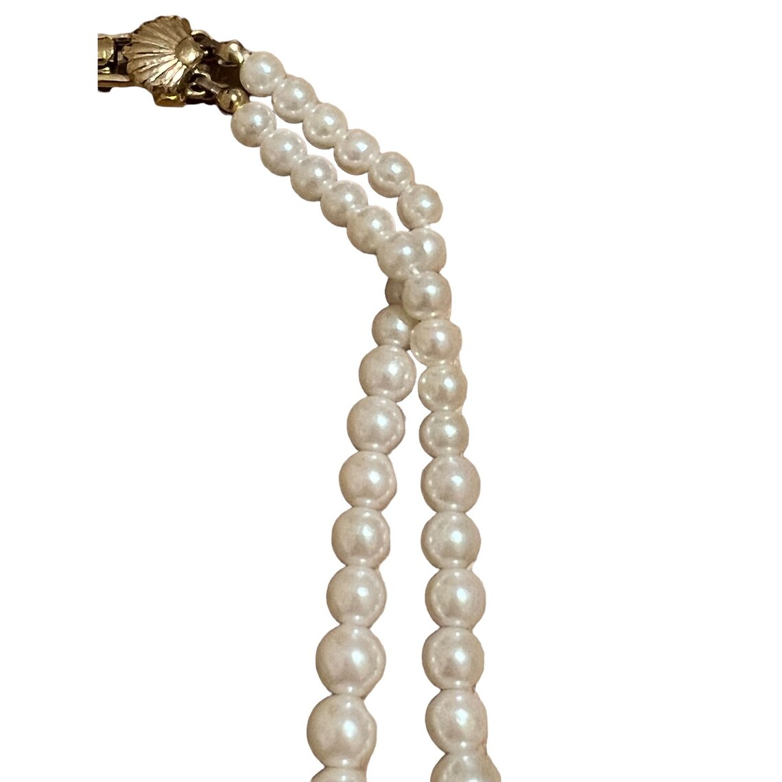 Vintage Richelieu Double Strand Necklace Faux Pearl V Shaped Gold Tone