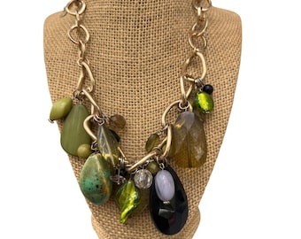 Vintage Napier dikke ketting goudkleurige ketting groene acrylkeramische kerstballen