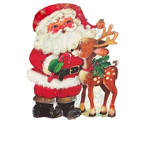 Vintage kerst kerstman rendier gestanst kartonnen snoepgoed VS 15"