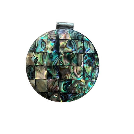 Vintage Abalone Patchwork Slide Pendant Silver To… - image 1