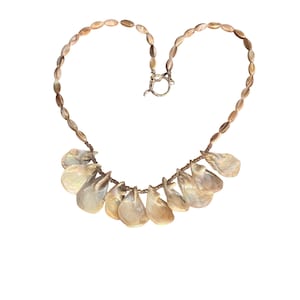 Vintage Mother Pearl Shell Statement Necklace Teardrops Toggle Clasp Estate 22&quot;