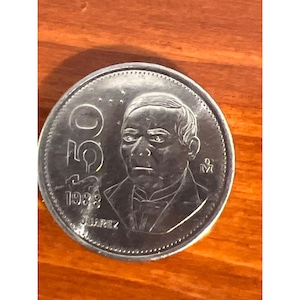 1988 Mexican 50 Peso Coin Benito Juarez Silver Plated Collectible
