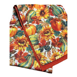 Fall Thanksgiving Table Runner Reversible Orange Pumpkins Sunflowers