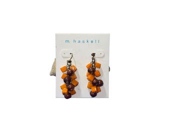 Vintage Miriam Haskell Earrings Dangle Hook Orange Brown 2" Estate New Card NOS