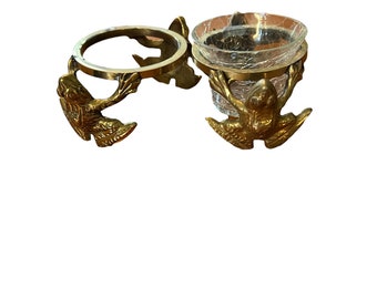 Pair of vintage frog solid brass votive candler holders