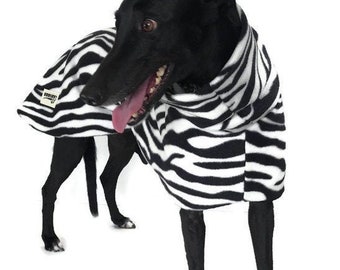 Gorgeous Greyhound deluxe dog coat zebra design polar fleece machine washable long neck