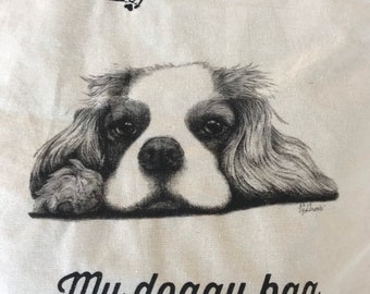 Cavalier puppy dog tote bag cotton calico market toys shopping gift dog lover Christmas