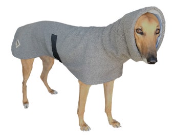 Greyhound coat in extra thick teddy bear fleece deluxe style with a snuggly huge collar