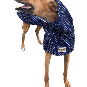 Navy blue with white dots Ultra lightweight Greyhound raincoat deluxe style in weatherproof nylon afbeelding 2