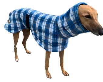 Awesome Greyhound deluxe coat blue check design polar fleece machine washable