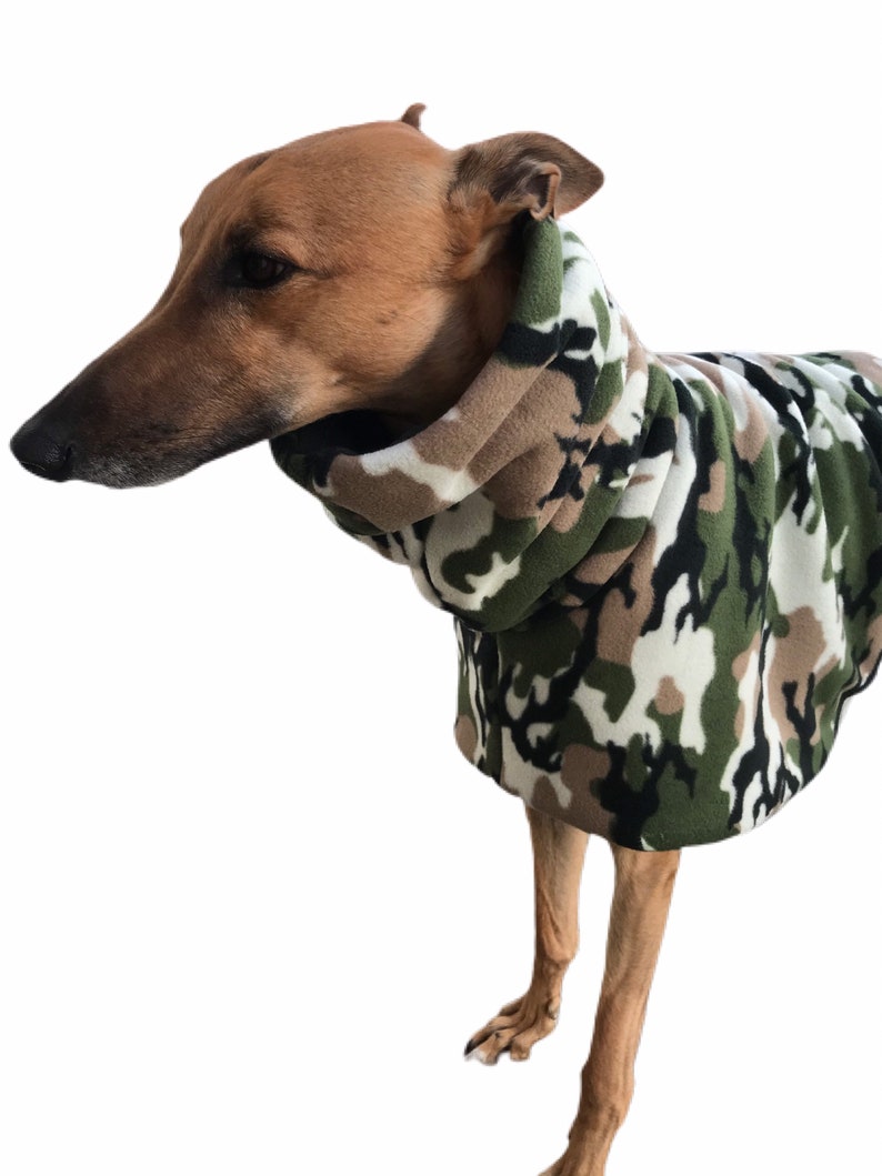 Green Camouflage deluxe greyhound coat in extra thick double polar fleece Sherpa lined, with extra wide hoodie Bild 5