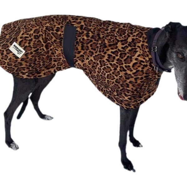 Saucy leopard print classic style Greyhound autumn or spring lightweight dog coat
