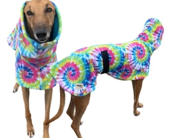 Retro tie dye  Greyhound deluxe coat  plush double  polar fleece machine washable