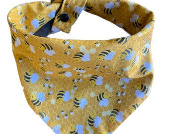 Bumble bee yellow & black reversible cotton bandana for med to large dogs