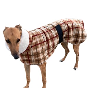 The tan Lumberjack Greyhound deluxe coat flanno check design plush Sherpa & polar fleece machine washable image 4