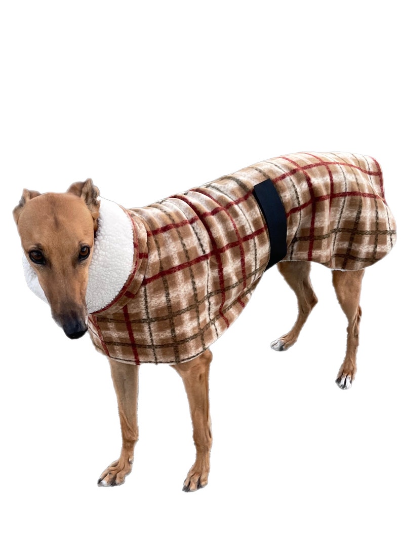 The tan Lumberjack Greyhound deluxe coat flanno check design plush Sherpa & polar fleece machine washable image 4